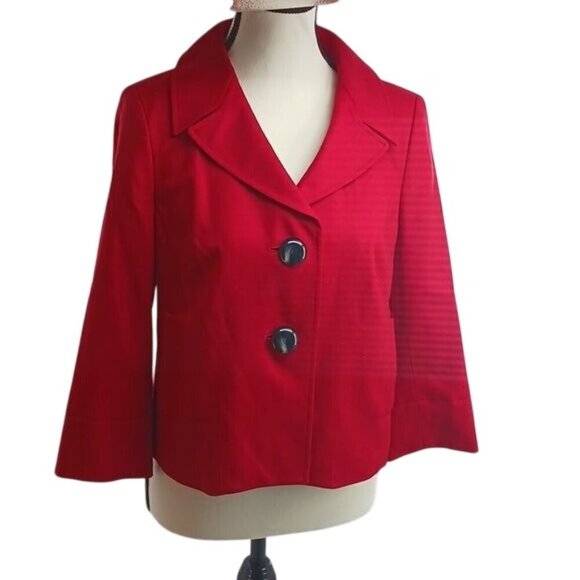 Talbots Blazer Jacket Red Italian Wool Blend Stretch 2 Button 3/4 Sleeve Size 6 - Picture 1 of 7